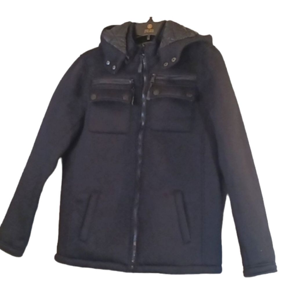 Urban Republic Black Soft Neoprene Shell Hooded Cargo Utility Jacket sz 16/18